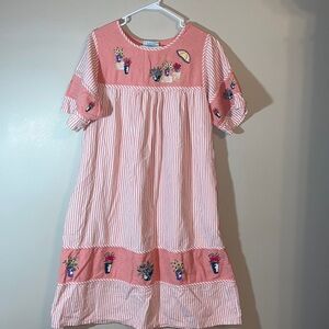Vintage 80s Striped Flowerpot Smock Dress